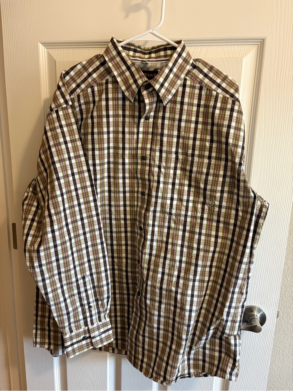 Ariat Men's Long-Sleeve Plaid Button-Down Shirt - Olive, Brown & White XL
